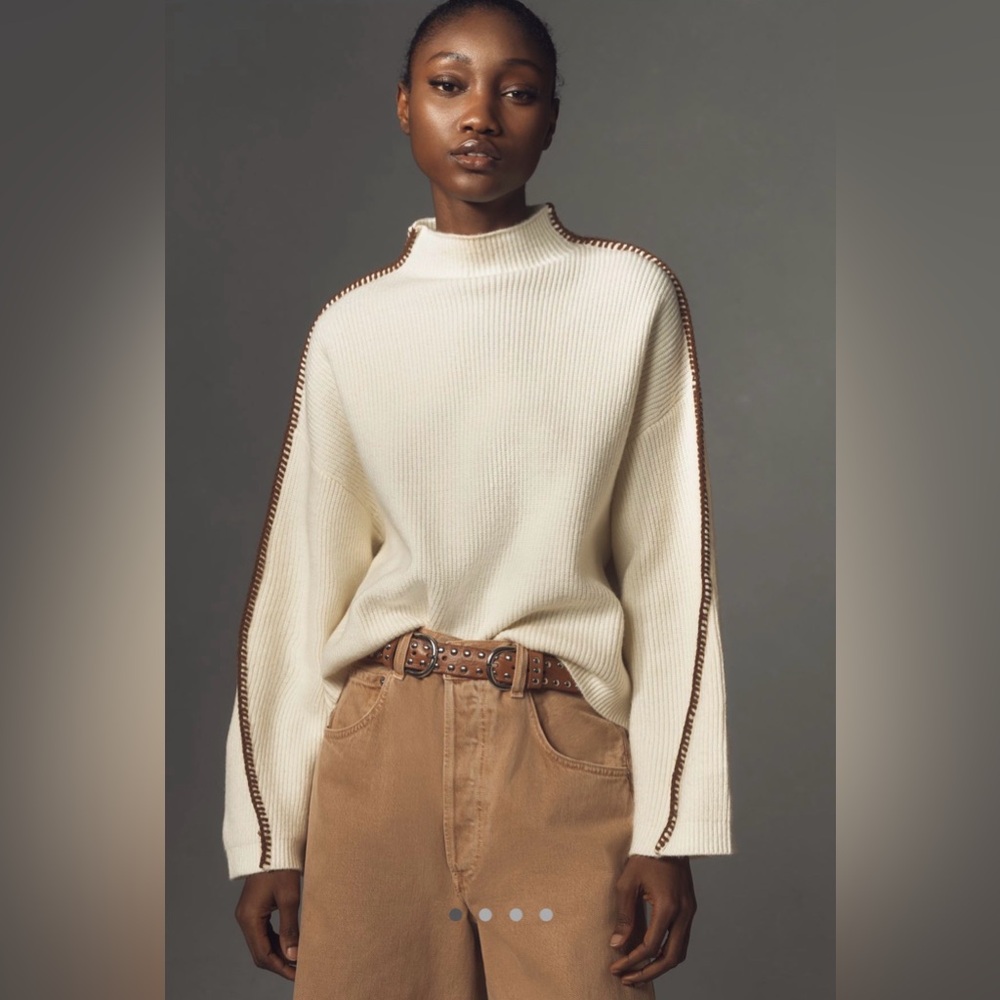 Anthropologie Mock Neck Whipstitch Sweater